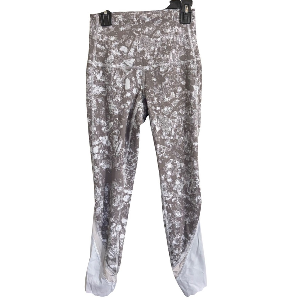Lululemon High Rise Mesh Panel Leggings Grey White Print Scalloped Hem Size‎ 2